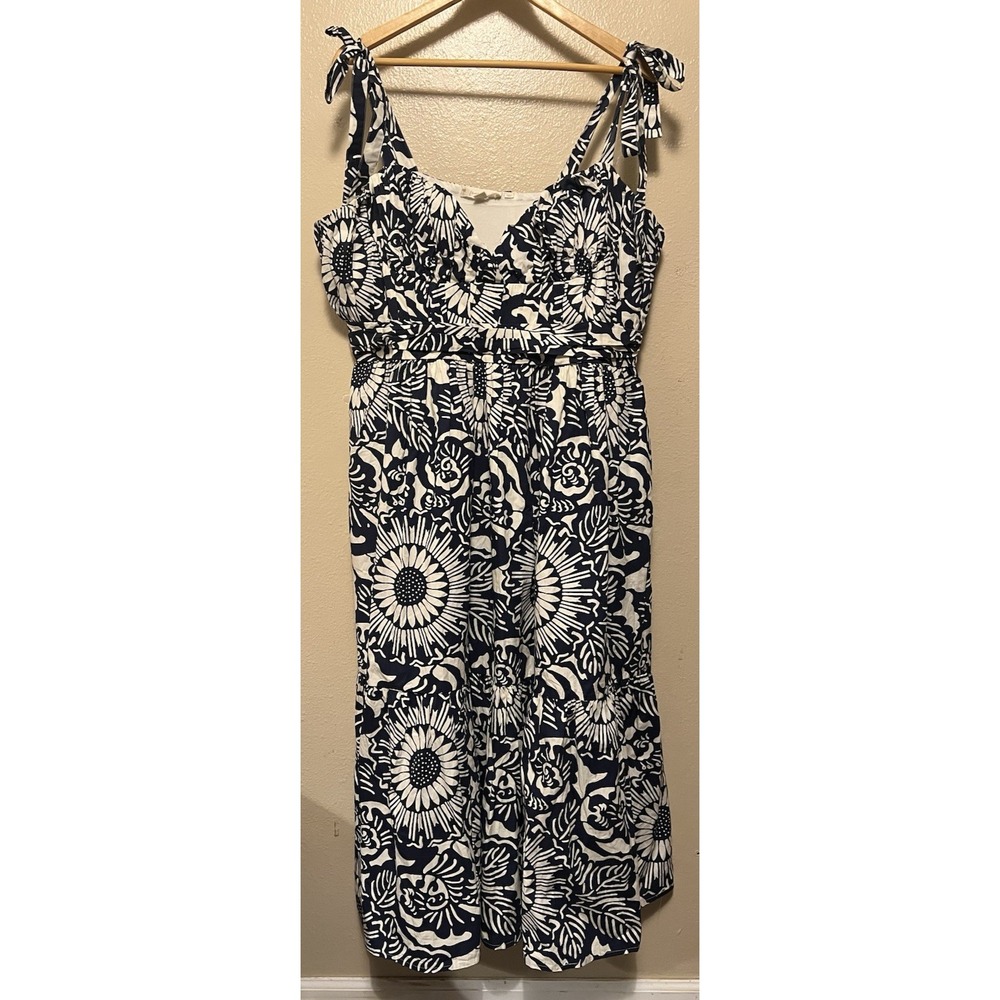 Anthropologie Forever That Girl Flounced Blue White Floral Midi‎ Dress Size XL